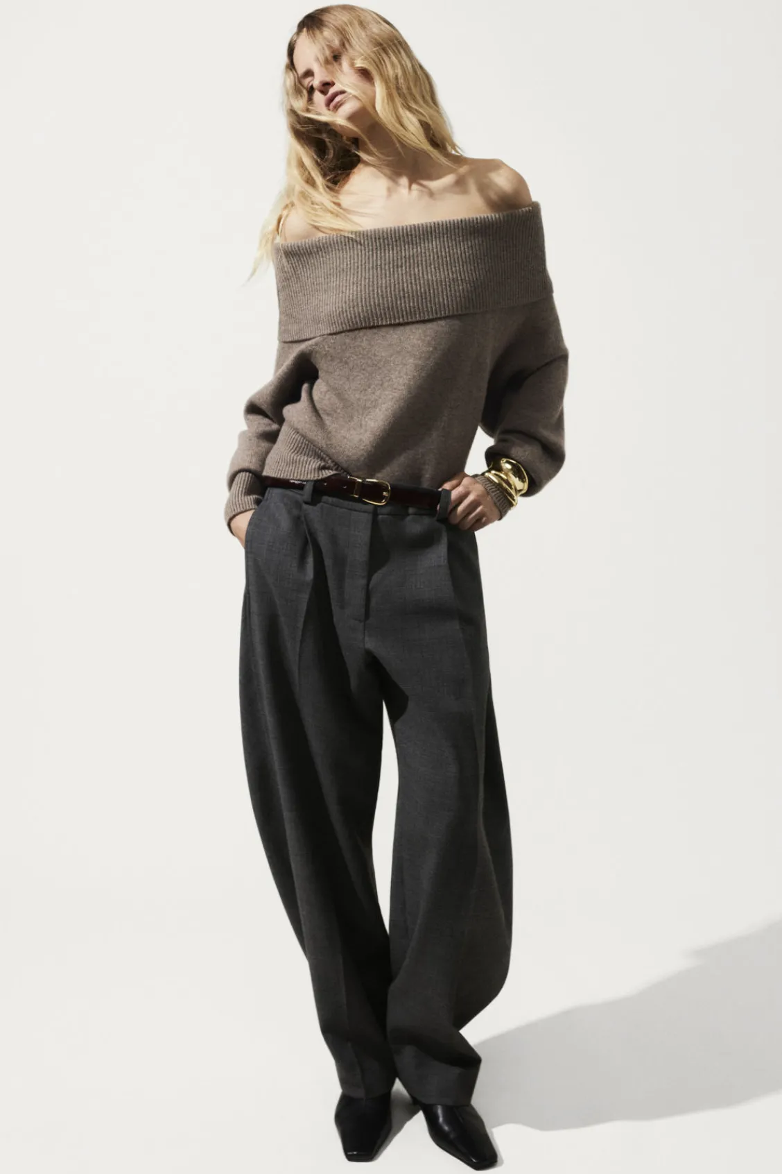 COS WOOL-BLEND BARREL-LEG PANTS-Women Pants