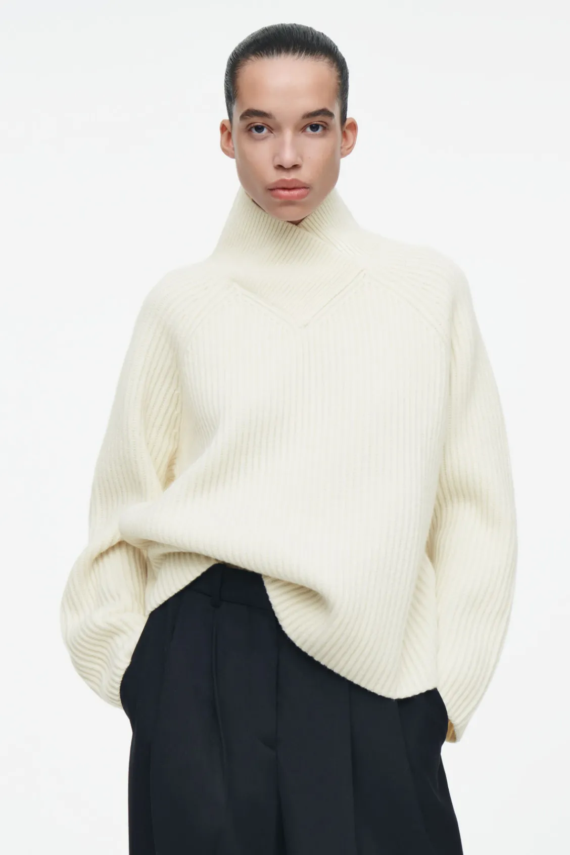 COS WRAP-COLLAR MERINO WOOL JUMPER-Women Tops | Sweaters & Cardigans