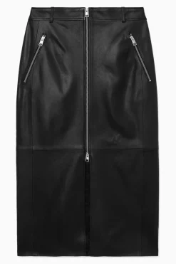 COS ZIP-UP LEATHER MIDI SKIRT-Women Skirts